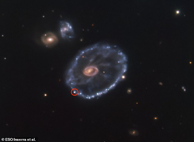 حدث المستعر الأعظم ، المسمى SN2021afdx ، في مجرة ​​Cartwheel ذات الشكل غير المعتاد ، والتي تقع في كوكبة النحات.