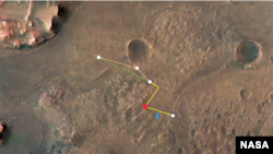 تصور هذه الصورة المشروحة الرحلات المتعددة - ومسارين مختلفين - يمكن لطائرة هليكوبتر المريخ المبتكرة التابعة لناسا أن تقوم برحلتها إلى نظام نهر دلتا جيزيرو كريتر.  (مصدر الصورة: NASA / JPL-Caltech / جامعة أريزونا / USGS)