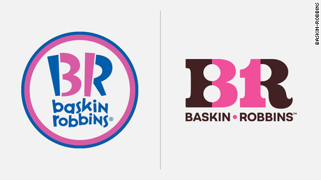 الإصدارات القديمة (L) والجديدة من شعار Baskin-Robbins. 