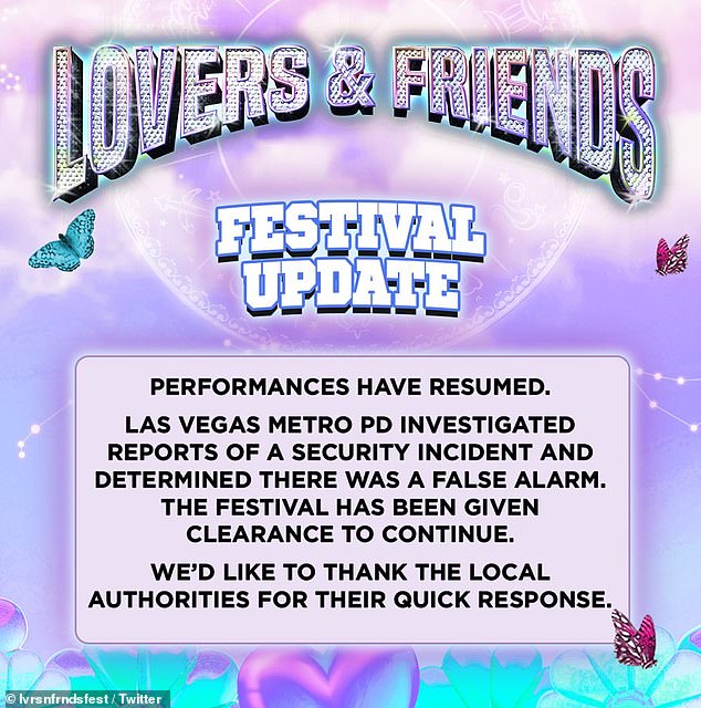 غرد منظمو مهرجان Lovers and Friends في أعقاب العرض بأنه سُمح باستمرار العرض بعد أن قررت إدارة شرطة العاصمة 