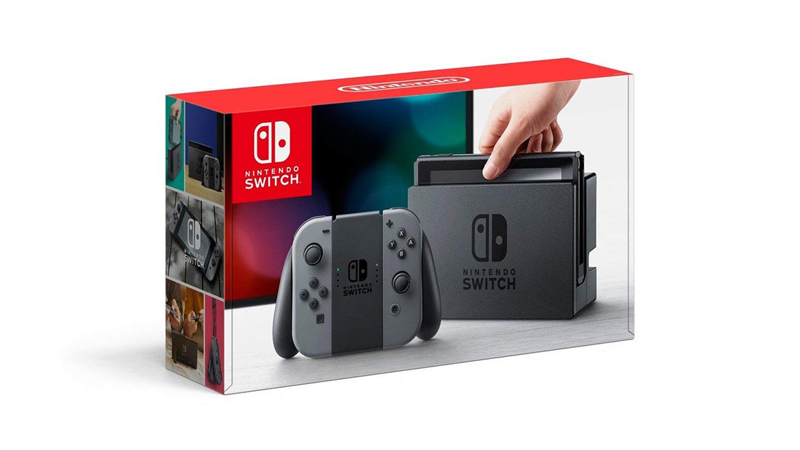 صورة لجهاز Nintendo Switch باللون الرمادي