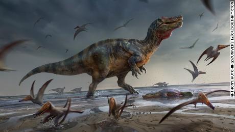 يصور هذا الرسم التوضيحي سبينوصوريد جزيرة وايت المخيفة كما قد ظهرت في الحياة.