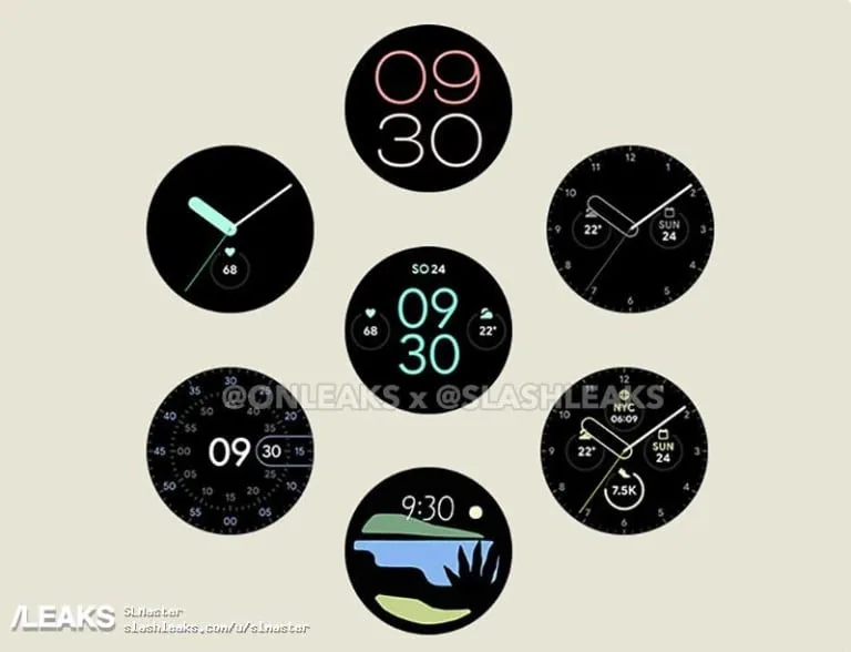 صورة مسربة من Pixel Watch من Google تُظهر بعض وجوه الساعة.